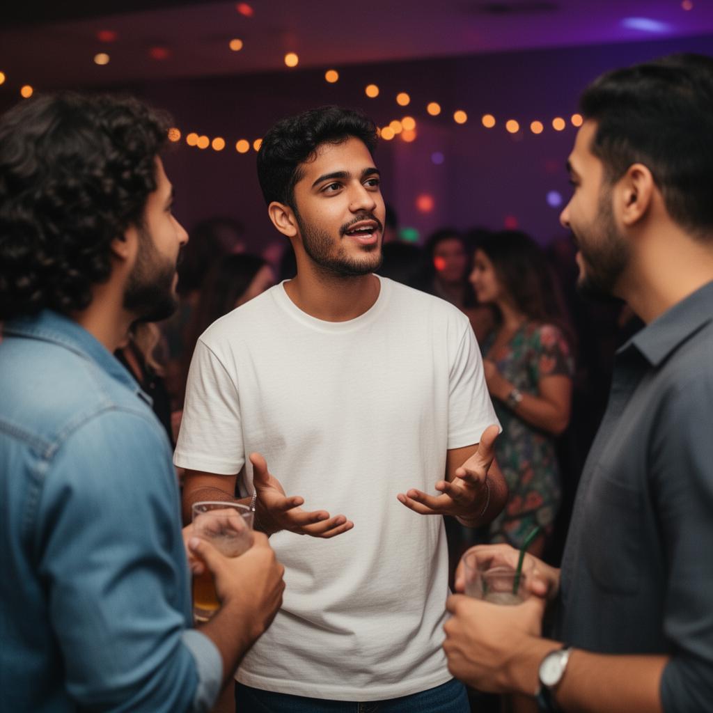 Aluno conversando em um ambiente social